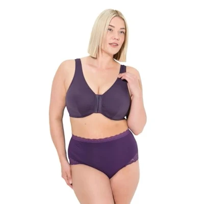 Image of Ulla Popken Women&#039;s Bustier, Vorderverschluss, C/D, E/F Cup Bra, Aubergine, 42D