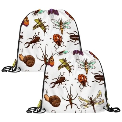 Image of VAPOKF 2PCS Drawstring Bags, PE Gym Bag, Personalised String Swim Trainer Bag for School Sports Travel, Insect Pattern Ladybug Buttefly Dragonfly