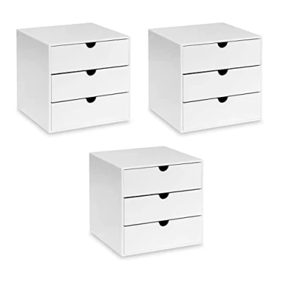 Image of OSCO White Hi Gloss Plastic Cube 3 Pack Drawers Not A4 Size Small Item Storage Stackable Lego Box Makeup Container Jewellery Compact Organiser 16.5cm x 6.5 Inch