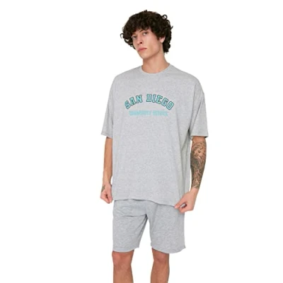 Image of Trendyol Man Menswear Oversize Basic Crew Neck Knit T Shirt Gray