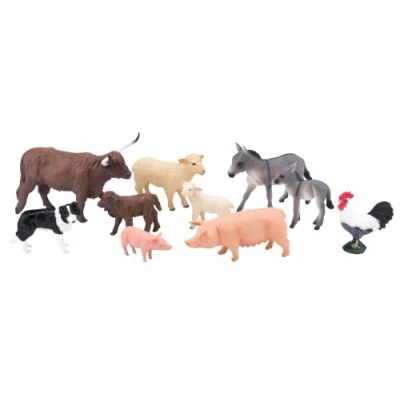 Image of MOJO Farm Yard Starter Set 10pc Figures Cows, Sheep, Pigs, Donkeys, Rooster Hand Painted Toy Figure Animals Collection True to Life &amp; Highly Detailed Designed in UK