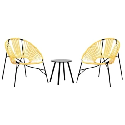 Image of vidaXL garden chair set 3 pcs black/yellow poly rattan outdoor seating with steel frame, patio lounger &amp; side table ideal for backyard terrace