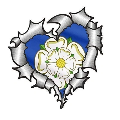 Image of Sticar it Ltd Heart Shaped RIPPED TORN METAL Car Sticker Yorkshire Rose County Flag Vinyl decal 105x100mm approx.