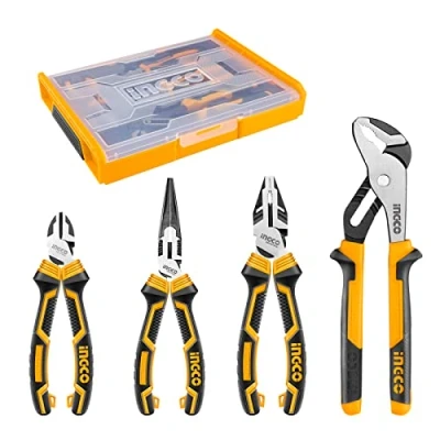 Image of INGCO 4 Pcs Pliers Set in Stackable Box, 8&quot; Long Nose Pliers,7&quot; Diagonal Cutting Pliers, Combination Pliers,10&quot; Pump HKTV01P042