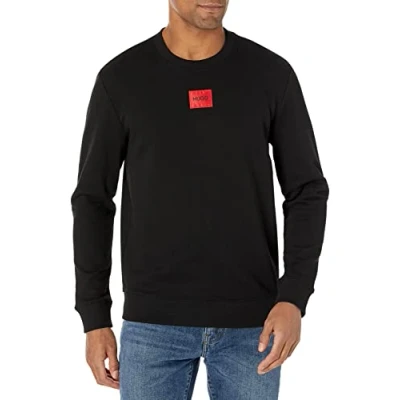 Image of HUGO Men&#039;s Regular Fit Square Logo Jersey Sweatshirt Pullover Sweater, Black, L