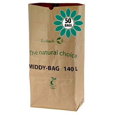 Image of 140 Litre x 50 Paper Compostable Wheelie Bin Liners Biodegradable Sacks/Liners Bioliner Eco Sack Bags with All Green Composting Guide