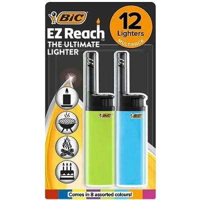 Image of BIC EZ Reach Utility Lighters with 3.5 cm Wand, The Ultimate Lighter&#039; Produces up to 900 Lights perfect for Candles, Gas Cookers &amp; BBQs Pack of 12 in Mixed Colours