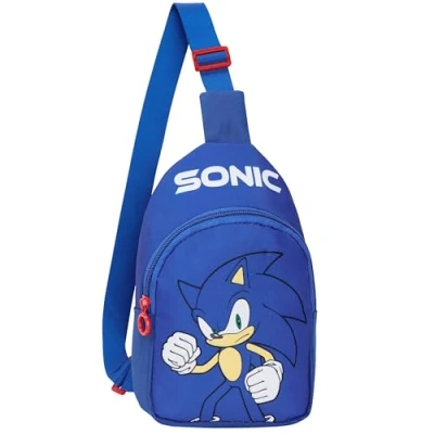 Image of SONIC THE HEDGEHOG Boys Crossbody Bag with Zipped Compartment &amp; Adjustable Strap, Sling Gamer Gifts
