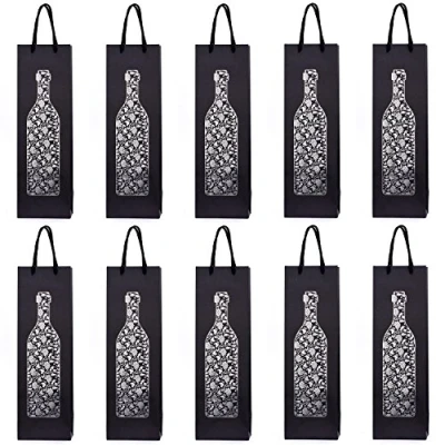 Image of 10 gift bags bottle for wine prosecco and champagne 15.75 x 4.72 3.54 inch 40 12 9 cm Silver