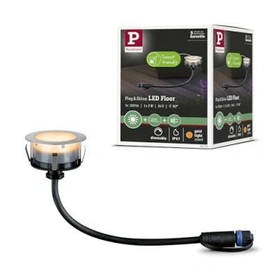 Image of Paulmann 94721 Plug &amp; Shine LED outdoor luminaire recessed Floor insect friendly IP67 2200K 2W silver round dimmable stainless steel