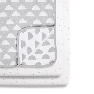 Image of Snüz 3 Piece Crib Bedding Set 100% Jersey Cotton Grey &amp; White Blanket and Sheets Cloud Nine