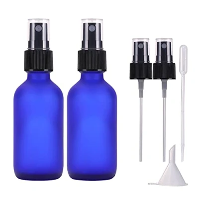 Image of LIYUABU 60ml Frosted Blue Empty Glass Spray Bottles,Small Fine Mist Atomiser Refillable Reusable Travel Bottles for Essential Oil,Hair,Aromatherapy,Perfumes,Cleaning(2 Pack)
