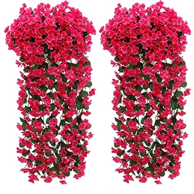 Image of Fycooler Artificial Flowers Wisteria Vine Garland Plant Ivy Vines Fake Hanging Violet Plants for Wedding Party Garden Patio Wall Home Decoration