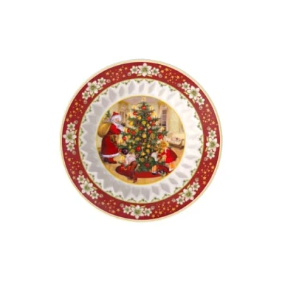 Image of Villeroy &amp; Boch Toy&#039;s Fantasy Bowl Large, Exchanging Gifts 25 x 4.5 cm, Premium Porcelain, Christmas Edition, 14 8332 3631, Red