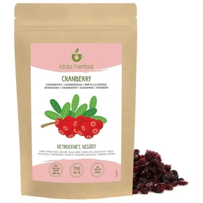 Image of Dried Cranberries (250g, 8.8oz), Whole Cranberries, Sweetened with Apple Juice, Soft and Chewy, Ready to Eat Fruit Snack, Vegan
