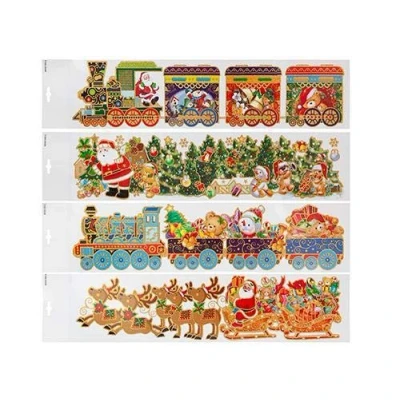 Image of PMS Christmas Glitter Window Sticker with Santa Reindeer and Snowman approx 58cm