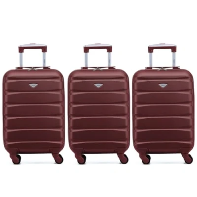Image of Flight Knight Set of 3 Premium Lightweight 4 Wheel ABS Hard Case Suitcases Cabin Carry On Hand Luggage Approved for Over 35 Airlines Including easyJet, Maximum Size KLM &amp; Air France 55x35x25cm