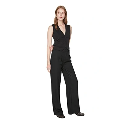 Image of Trendyol Women Normal Waist Straight Leg Wide Trousers Black