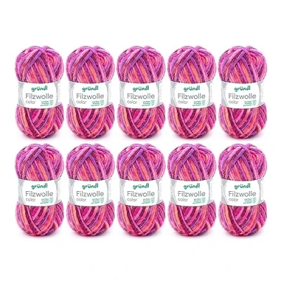 Image of Gründl Felt Wool Colour (Oeko Tex Certified, 100% Virgin for Felting, 50 g / m, Needle Size: 8 9, 10 Balls of g), Orange Fuchsia Purple Multicolour, 31 x 32 6 cm