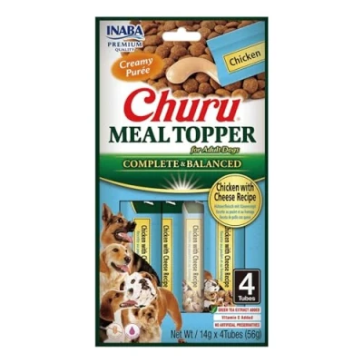Image of Churu Meal Toppers by INABA Dog Treat Chicken with Cheese Recipe (4 x 14g) / Soft &amp; Creamy, Delicious Healthy Purée Food Topper, Natural, Grain Free