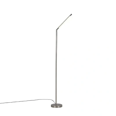 Image of Qazqa Modern Floor lamp Steel I Nickel Matt Satin incl. LED Berdien 1 Light Suitable for Living Room