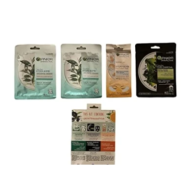 Image of Garnier skin active face mask 4 in 1 detox pampering kit