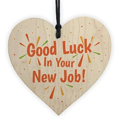 Image of RED OCEAN Handmade Colleague Leaving Gift Good Luck New Job Wooden Heart Plaque Family Friendship
