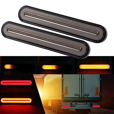 Image of GSRECY Yellow &amp; Red 100 LED Dynamic Stop Flowing Turn Signal Brake Rear Tail Light Trailer Truck Van Lorry(Pack of 2)