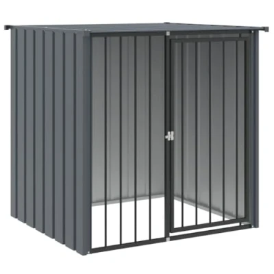 Image of vidaXL Black Galvanised Steel Dog House Kennel with Protective Roof Lockable Cage Crate for Training, Playing, and Security
