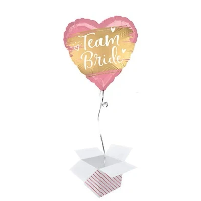 Image of Gold Team Bride Satin Luxe Heart Shape Foil Helium Balloon Inflated in a Box