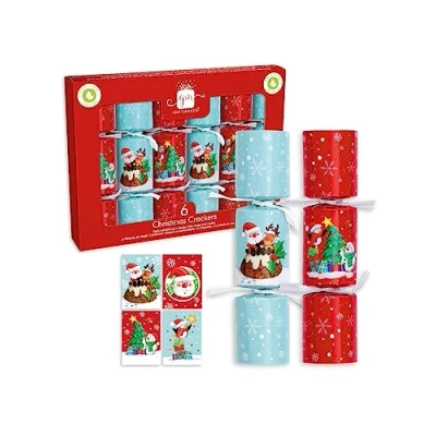 Image of Giftmaker Pack 6 Mini Novelty Christmas Crackers Blue &amp; Red Santa Friends Designs