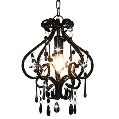 Image of vidaXL Ceiling Lamp with Beads Home Decoration Elegant Charm Chandelier Living Room Bedroom Hanging Pendant Light Black Round E14