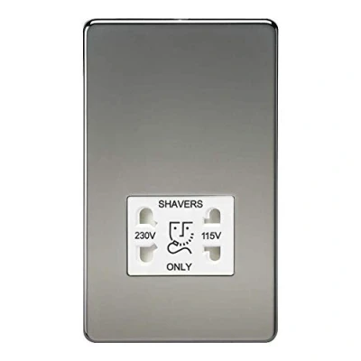 Image of KnightsBridge Screwless Black Nickel Shaver Socket Dual Voltage 115/230V White Insert