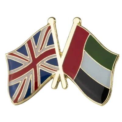 Image of United Kingdom &amp; UAE Arab Emeritus Friendship National Flag Enamel Metal Pin Badge Diplomat Lapel