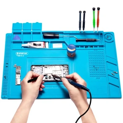 Image of Spurtar Soldering Mat, Station 45 x 30 cm 500℃ Heat Resistant Silicone Work Anti Static Mat Multi Purpose Magnetic Electronics Repair Pad for Brazing Welding DIY