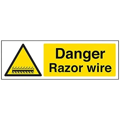 Image of V Safety Danger Razor Wire Warning Sign 300mm x 100mm Self Adhesive Vinyl