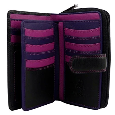 Image of Quality Classic Ladies Soft Leather Purse Wallet by Visconti Designer Black Berry Boxed