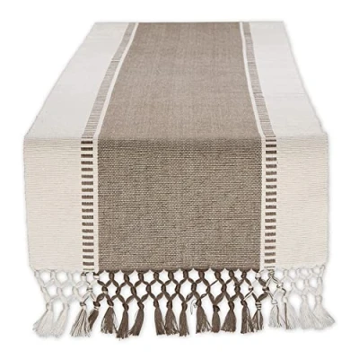 Image of DII Dobby Stripe Woven Table Runner, Cotton, Brown, 13 x 72 cm