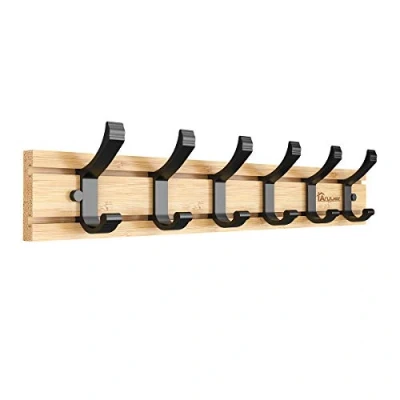 Image of Anjuer Coat Hanger Clothes Rack 6 Active Hooks Heavy Duty Hat Holder Bamboo