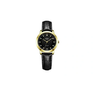 Image of Rotary Ladies&#039; Diamond Set Dial Black Leather Strap Watch