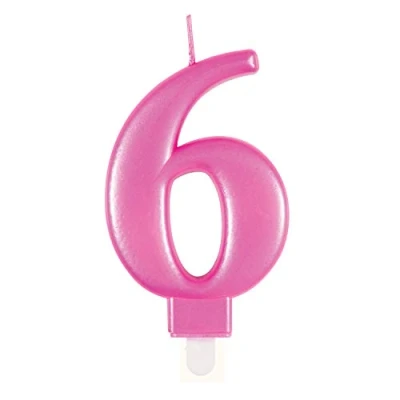 Image of Dazzling Metallic Pink Number 6 Birthday Candle Perfect Cake Topper for Unforgettable Milestones 1 Pc