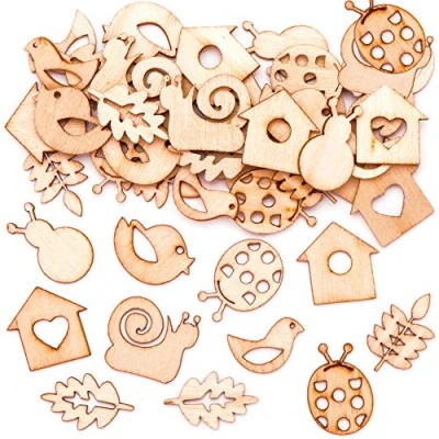 Image of Baker Ross AT475 Garden Mini Wooden Shapes Pack of 45, Creative Art and Craft Supplies for Kids to Make Decorate,