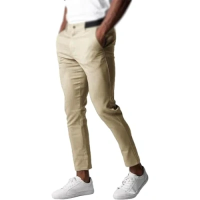 Image of Active Chinos Pants Men, Lifestyle Pants, Trousers Loose Fit Straight Legs Elastic Casual for Men (Khaki,S)