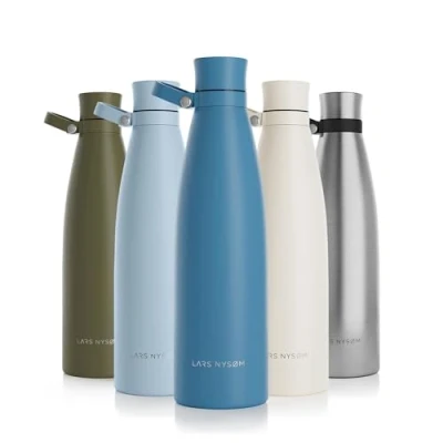 Image of LARS NYSØM Stainless Steel Insulated Water Bottle 25oz 34oz Thermo Flask for Hot and Cold Beverages Leakproof Drinking (Calypso Blue, 750ml)