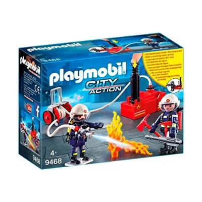 Image of Playmobil 9468 City Action Firefighters with Water Pump, Fun Imaginative Role Play, PlaySets Suitable for Children Ages 4+