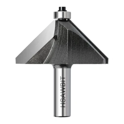 Image of hsawbit Self Guided Chamfer Router Cutter Bit, 1/2 Inch Shank, 31.75mm Bevel Length and 22.5mm Cutting Height, 45 Degree V Groove Two Flute Tungsten Carbide Tipped