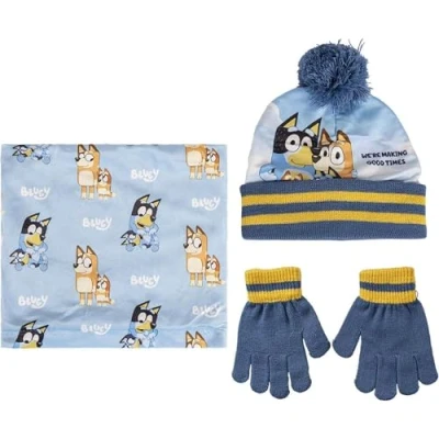 Image of Bluey Unisex Kid&#039;s Hat, Neck Warmer and Gloves Set, Blue, One Size