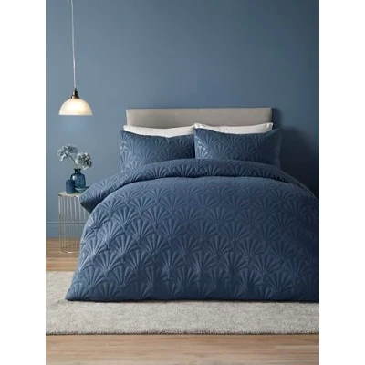 Image of Serene Dark Blue Floral Embroidery Bedspread (230cm X 200cm) Soft Touch Microfibre Embossed Quilted Bedspreads in Navy Blanket/Bed Cover for Bed Cavili Collection
