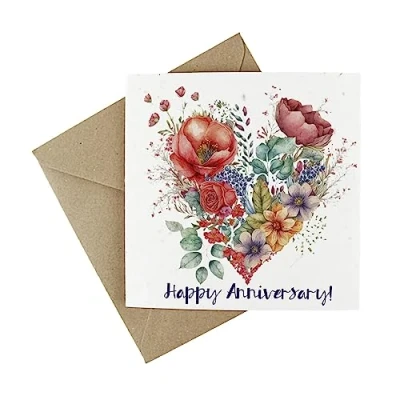 Image of Plantable Happy Anniversary Card Eco Friendly Wildflower Seeded Greeting Floral Love Heart
