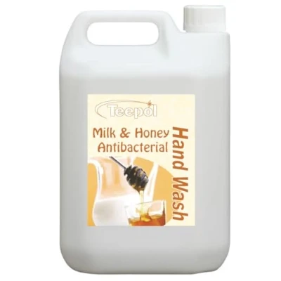 Image of Teepol Milk &amp; Honey Antibacterial Hand Wash, Luxury Scented Liquid Soap Refill Handwash Effective Germ Killing Soft on Skin 5L